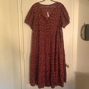 NWT Burgundy Ditsy Floral Old Navy Plus Size Button Down Short Sleeve Maxi Dress